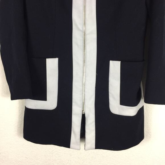 Zara Navy White Two Tone Zipper Nautical Jacket Small - Picture 9 of 13